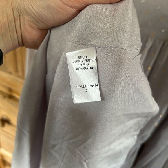 NWT The Impeccable Pig Small V-Neck Dress Metallic Silver Gold‎ Dash Long Sleeve - Picture 12 of 12